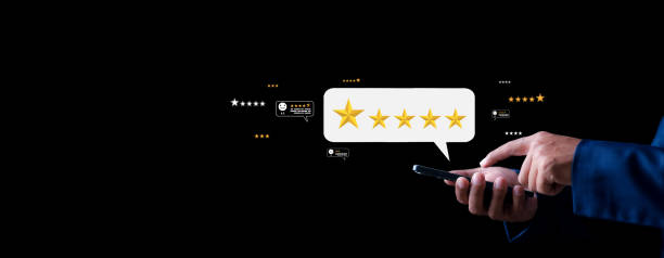istock Online customer satisfaction Survey service concept, client rate service from experience in application,Consumer give five-Stars and feedback review for quality. 2203004633