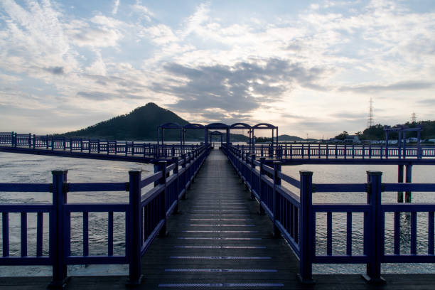 istock wooden footbridge on the sea during sunset 2203008183