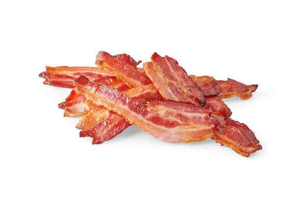 istock Fried bacon on the white background isolated. 2203010808