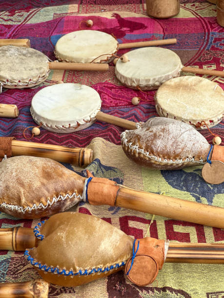 istock wooden handmade  musical  percussion  instruments, maracas and drums 2203013490