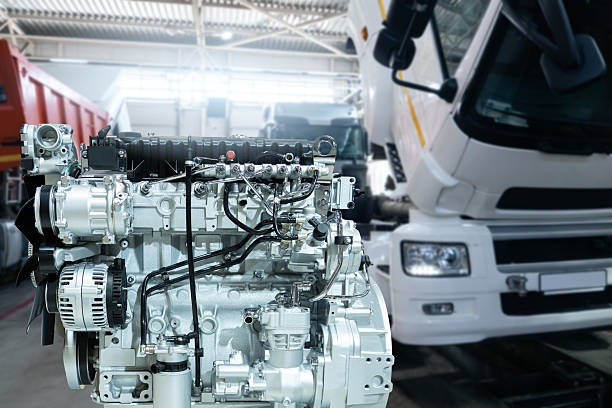 istock Disassembled engine at a truck repair service. 2203018420