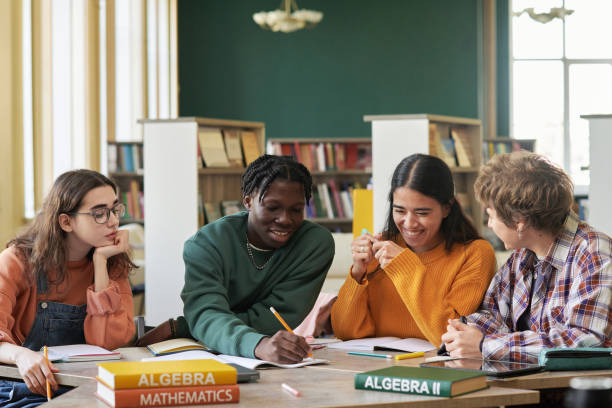 istock Discussing Algebra Concepts in High School Library 2203018625