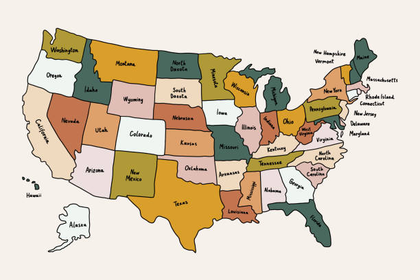 istock Color United State of American Map with Name Capital Cities 2203019883