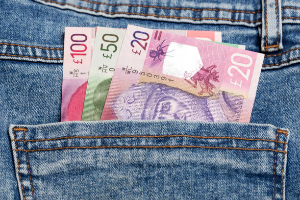 istock Scottish pound in the pocket of blue jeans 2203021950