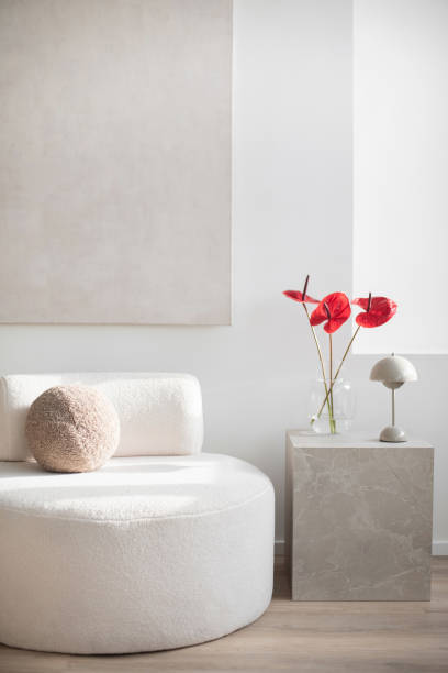 istock Modern interior design. Sofa, chair with pillows in a living room 2203024215