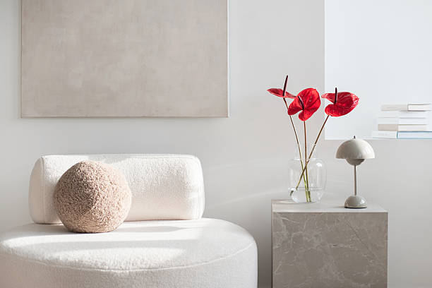 Modern interior design. Chair with pillow in a living room
