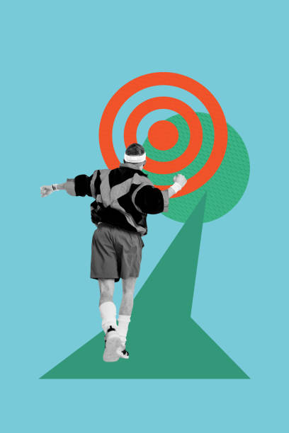 istock Art image vertical photo collage of anonym businessman run back path target development progress darts achievement success contest 2203025575