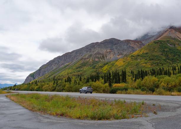 istock Scenic Alaska highway with lush mountains. 2203026641