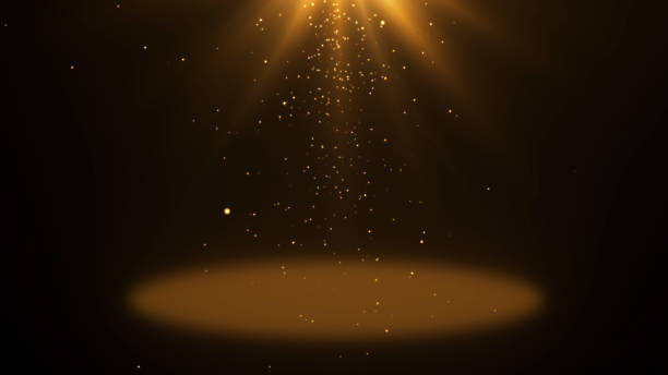 istock Abstract golden stage podium with smooth shiny light and glittering particles. Fashion award ceremony background. 2203031141