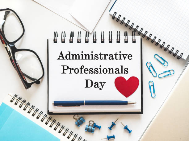 istock Happy Administrative Professionals Day. Notepad with congratulatory inscriptions 2203031238