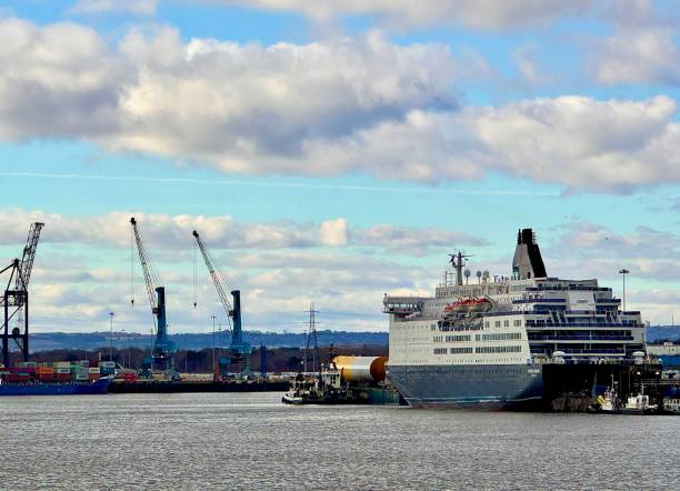 A car and passenger ferry docked on the River Tyne