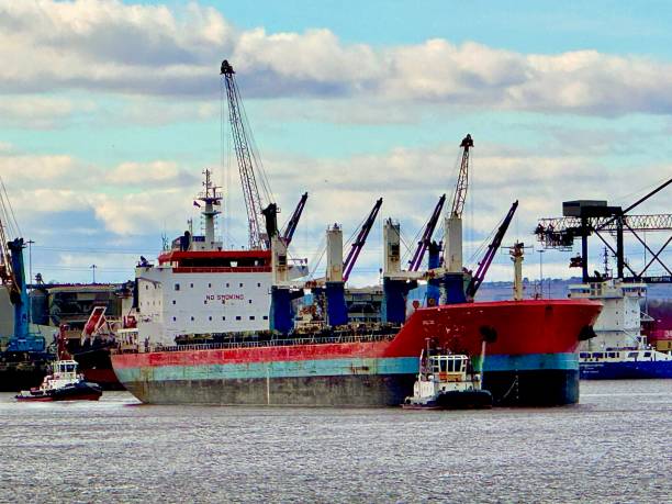 A large nautical vessel departing from the River Tyne at South Shields