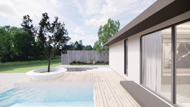 istock 3D render exterior  of modern house exterior. 360 Panorama vr. 2203033301
