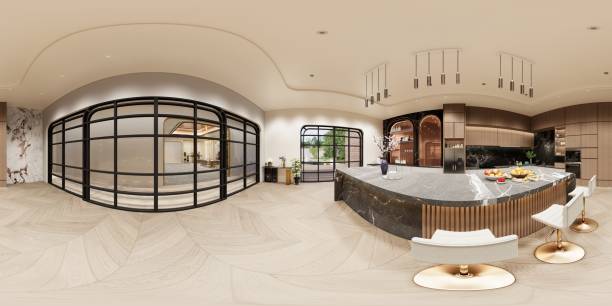 istock 3D render exterior  of modern house exterior. 360 Panorama vr. 2203033374