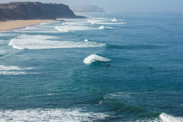 istock Group of surfers in blue ocean during a sunny day 2203035405