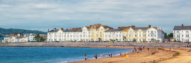istock Panoramic view of Exmouth beach in summer, Devon web banner, UK 2203036583