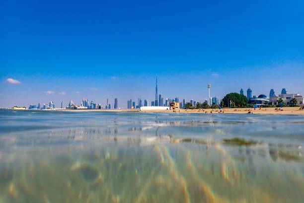 istock Dubai skyline view from the beach with Burj Khalifa. 2203040000