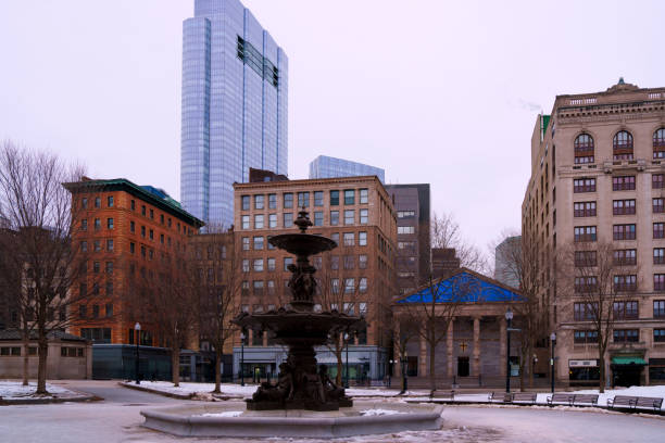 istock Boston City Skyline over the Snow-covered Boston Common Park 2203050963