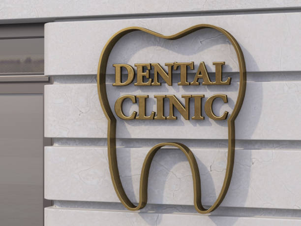 Dental Clinic Sign on Concrete Building Wall. 3D Render
