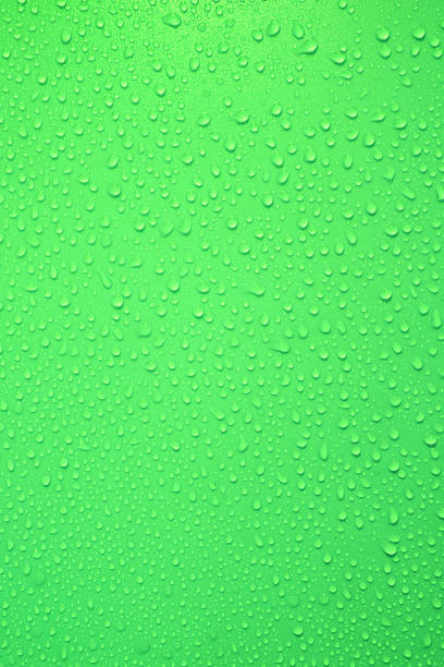 Drops on green background. Water drops on bright green tone background. Fresh green lime colour. Abstarct wet texture bubbles. Raindrop, pure water droplets creative banner design. Rain Drops on Glass