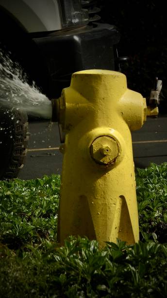 istock a yellow fire hydrant gushes water with an adjustable pipe wrench attached 2203068618
