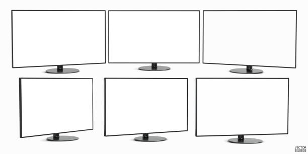 istock Realistic LCD TV with blank screen isolated on white background. 4K TV flat screen LCD, plasma, tv mock up. 2203071119