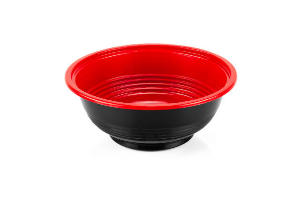 istock Red plastic bowl isolated on white background with clipping path. 2203071776