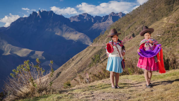 istock Peruvian women spinning wool by hand in Sacred Valley, Peru 2203073834