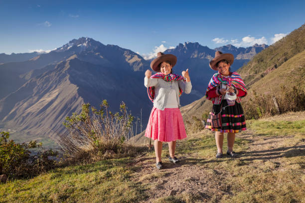 istock Peruvian women spinning wool by hand in Sacred Valley, Peru 2203074067
