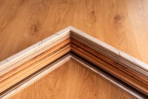 istock Stacked Wooden Picture Frames on Oak Surface – Natural Textures and Rustic Decor 2203075122