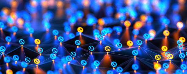 istock Futuristic digital nodes background with phone signs. Mobile networks and connection technology. 2203083953