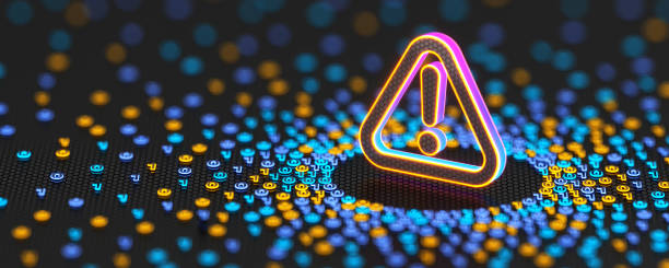 exclamation mark and binary code background. internet security. 3d illustration - dataintrång bildbanksfoton och bilder