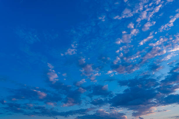 Blue sky with spotted clouds at sunset or dawn