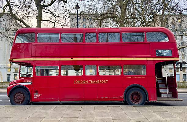 A double decker London bus with copy space for advertisements.