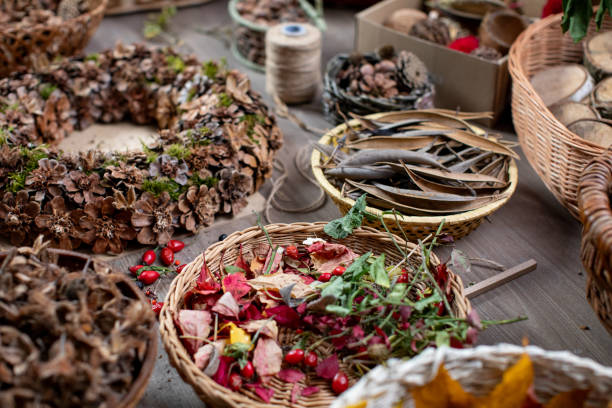 istock Beautifully arranged natural ingredients and assorted herbs elegantly displayed in baskets 2203093007