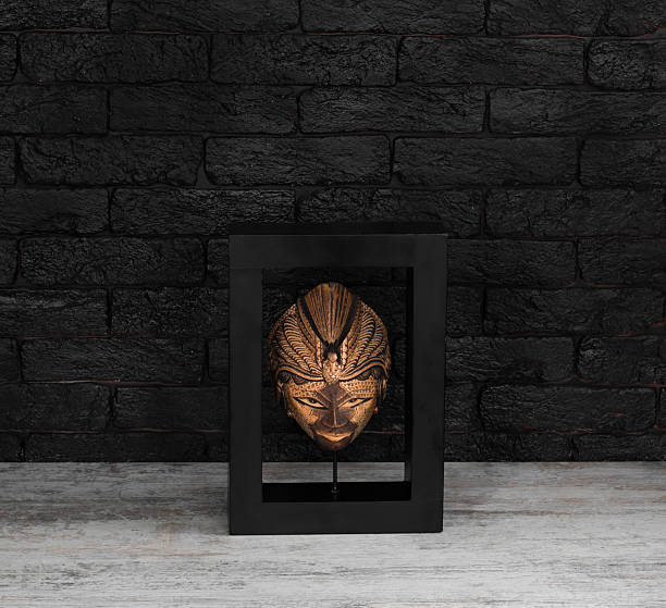 abstract wooden head on black background