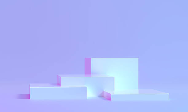 istock Podium 3D background with platforms, cosmetic display stand. Pink blue podium or stand base for product pedestal. 3D render illustration 2203097570