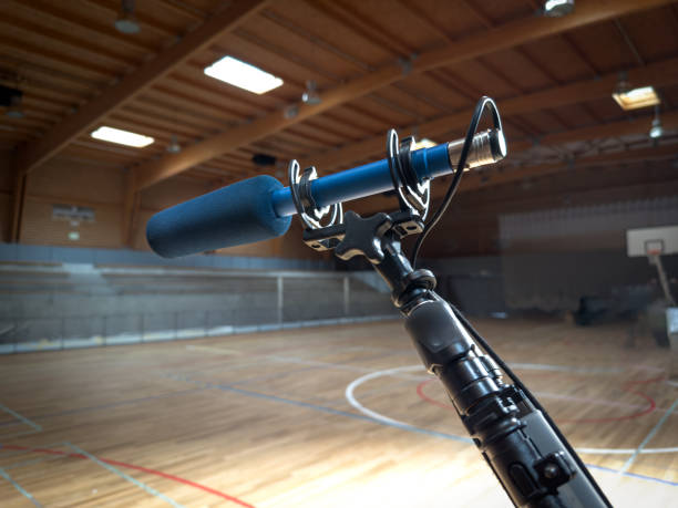 Condenser microphone on green background.