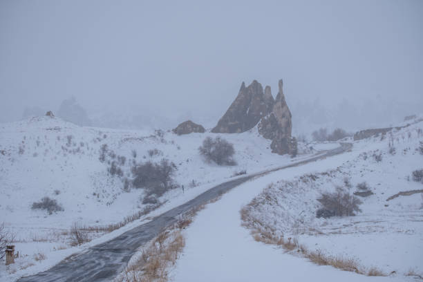 Snowy Cappadocia landscape