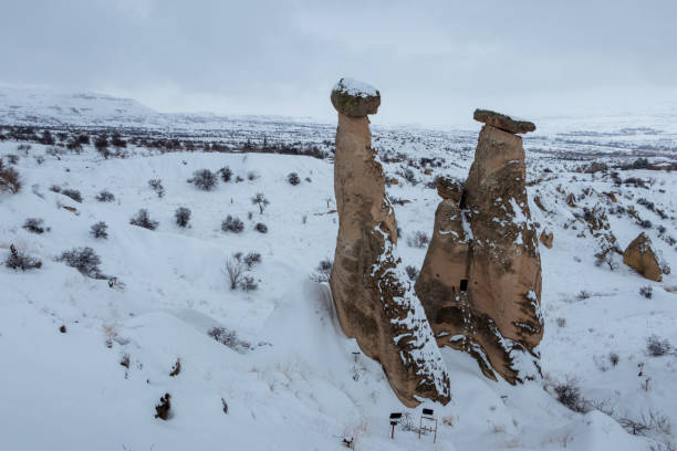 Snowy Cappadocia landscape