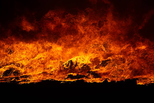 Large blaze at burning industrial building.