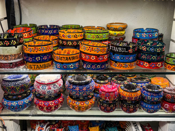 istock Colorful Ceramic Bowls Displayed in a Market Stall in Istanbul 2203123245