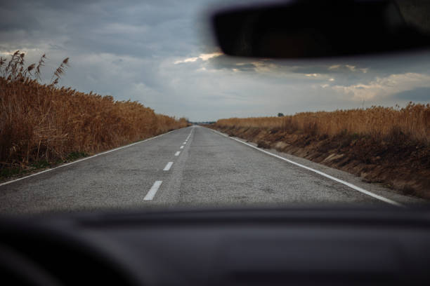 View of the road through windshield