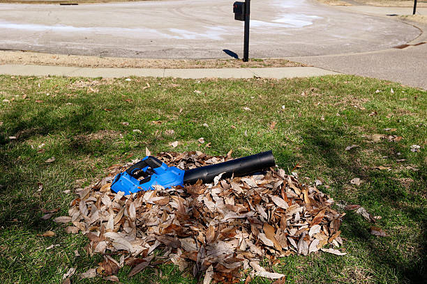 A Battery Powered  Leaf Blower In A Pile Of Leaves