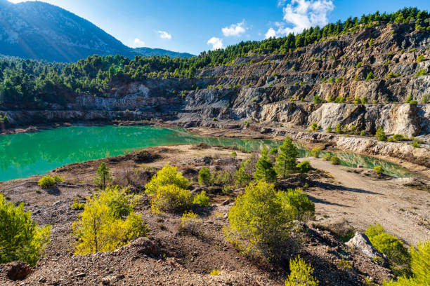 istock Serene Artificial Lake in Rocky Quarry Landscape 2203138754