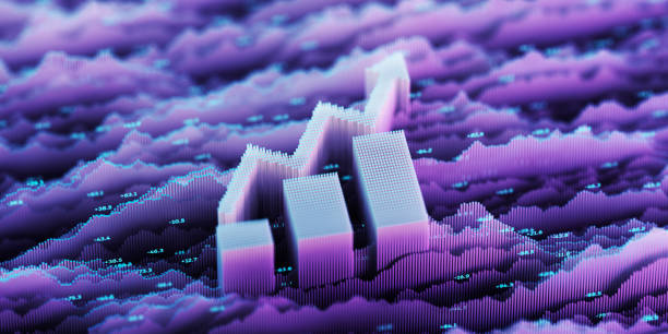 istock Financial bar graph on futuristic digital landscape with glowing data 2203138957