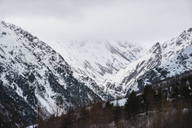 Cloudy mountain scenery in Caucasus mountains , Georgia.