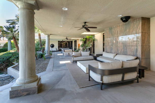istock Outdoor lounge area at luxury home 2203148438