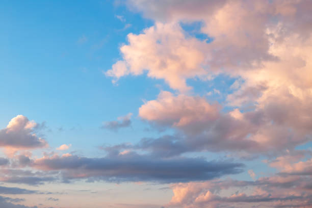 istock Blue sky with clouds and sunset lighting. Natural cloud landscape background 2203148751