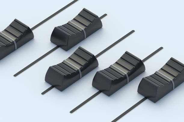 Many slider switches on light gray background. Audio feder. Sound mixer controller. 3d render